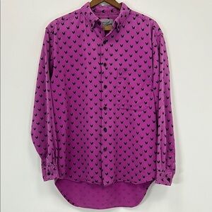 T. Express Long Sleeve Button Up Shirt Men's Medium Birds Pink Valentine's Day